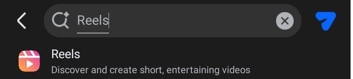 Searching for Reels inside the Facebook search tab to access Reels quickly.