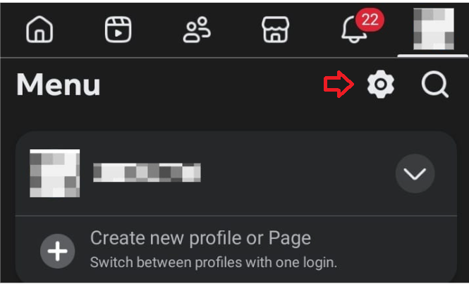 Facebook Settings (gear icon) location in the app.