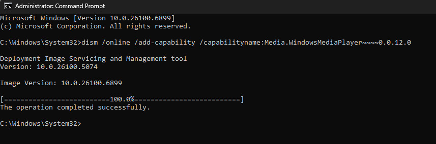 DISM Command for Windows Media Player
