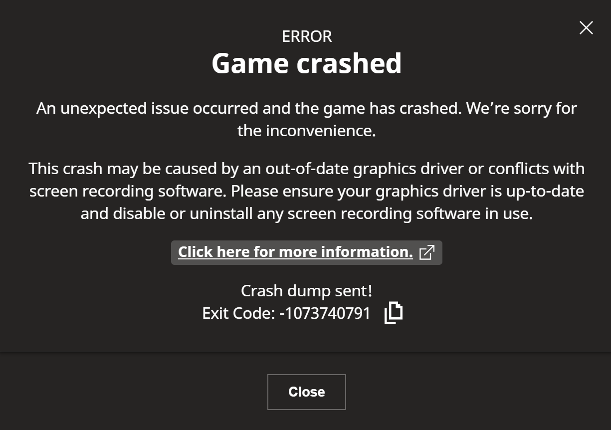 Minecraft Java Edition crash with Exit code -1073741819 shown in the launcher