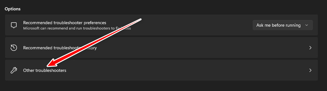 Other troubleshooters option