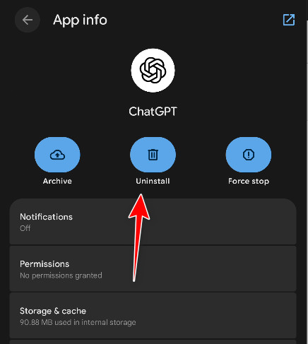 Uninstall ChatGPT from Android