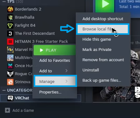 Browsing local game files in Steam
