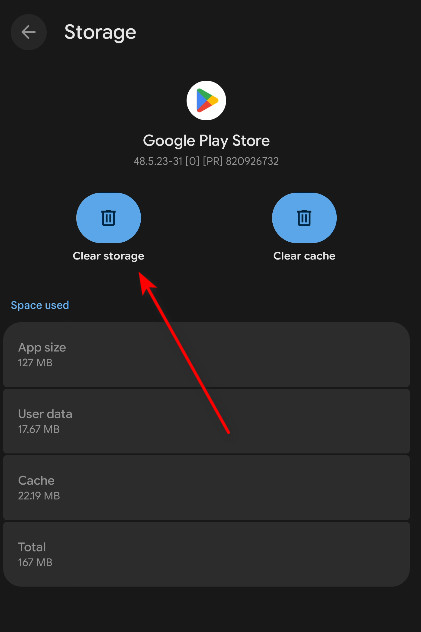 Clear Play Store storage/data
