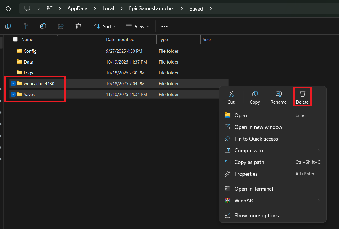 Delete webcache folder