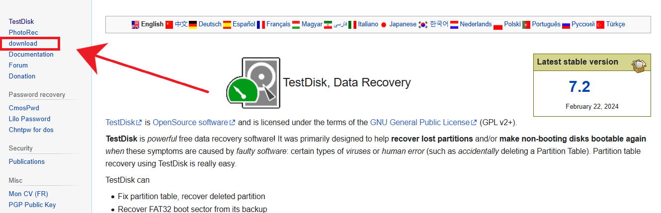 TestDisk download section