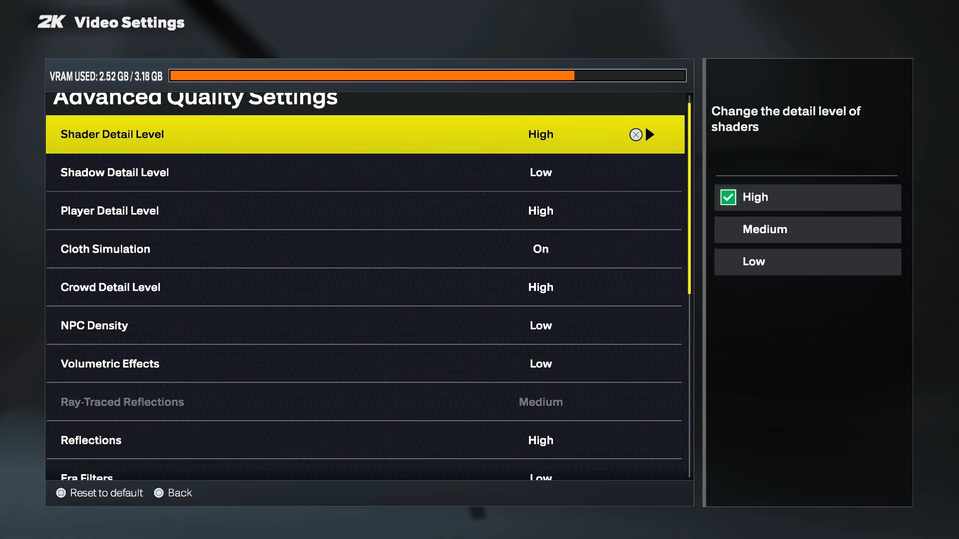 NBA 2K graphics settings menu