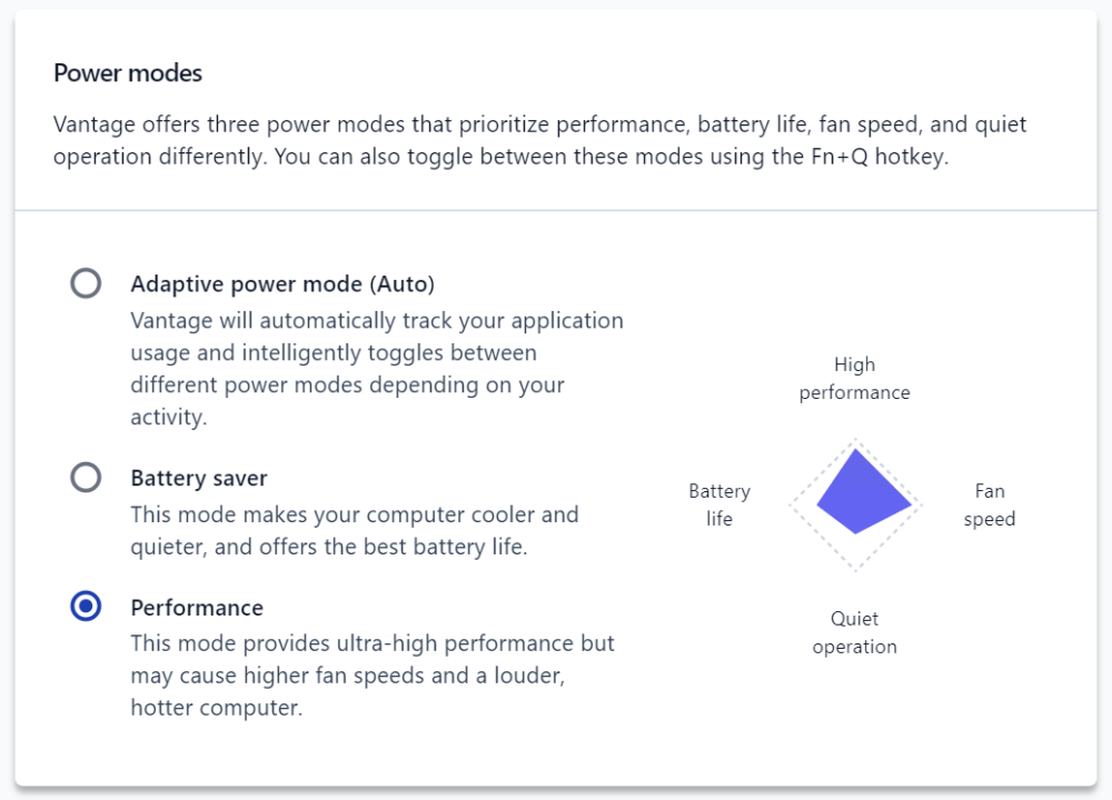 Lenovo Vantage performance mode