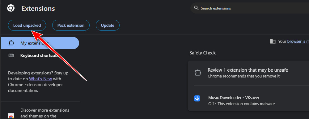 Load unpacked extension in Chrome