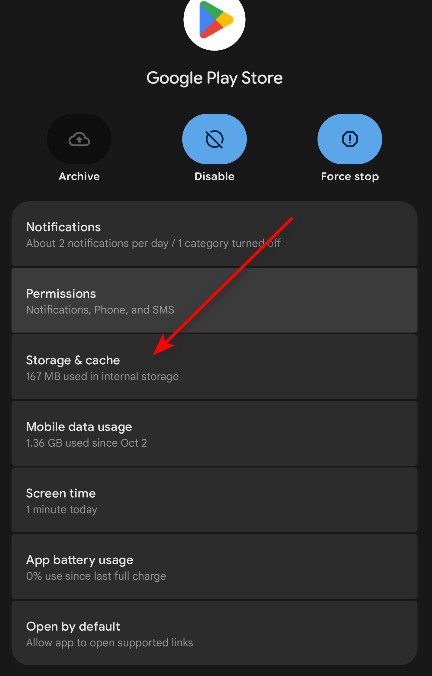 Open storage and cache settings