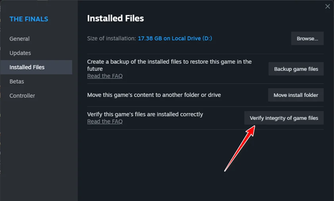 Verify game files in Steam