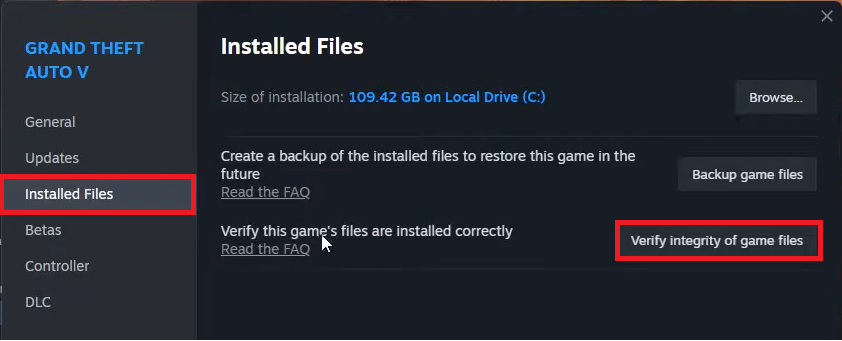 Verify GTA V game files in Steam