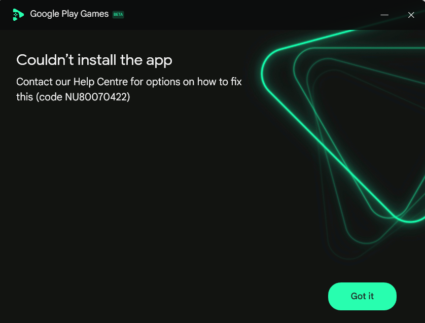 Google Play Games error NU80070422