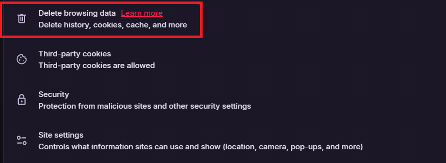 Delete browsing data