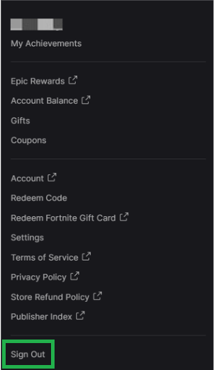 Sign out option in Epic Games Launcher
