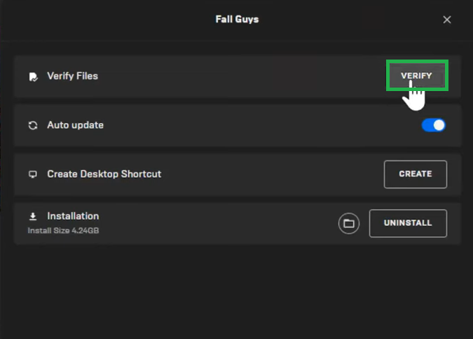 Verify game files for Fall Guys in Epic Games Launcher