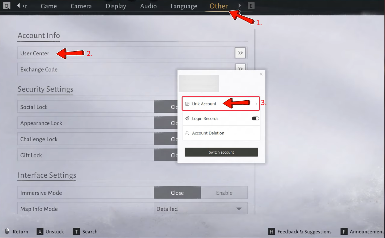 Link Account option in Where Winds Meet