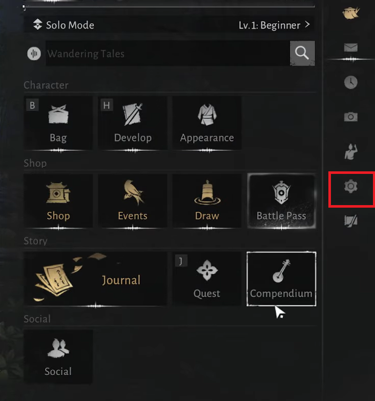 Settings option in Where Winds Meet