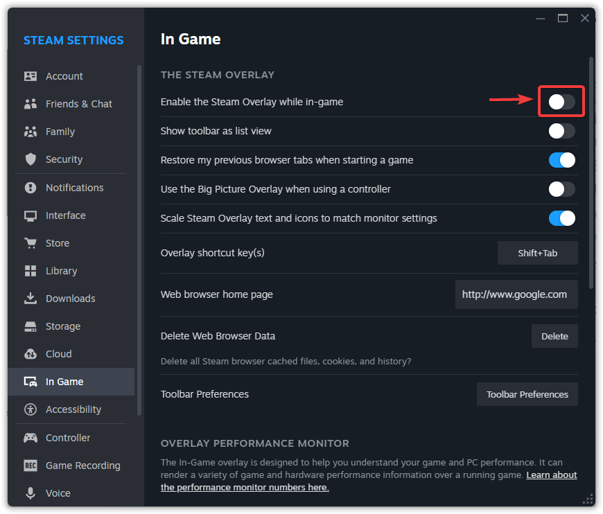 Disable Steam overlay