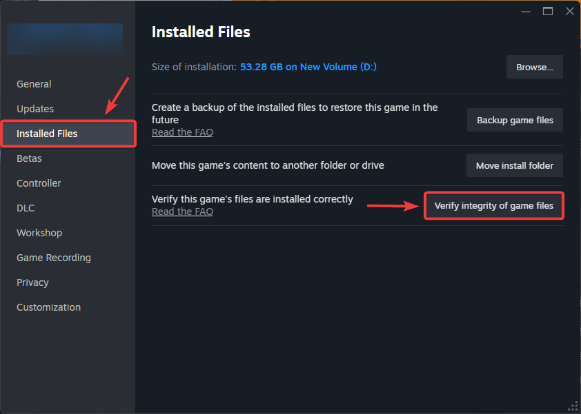 Verify ARC Raiders game files in Steam