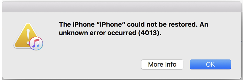 iPhone restore error 4013 in iTunes