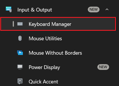 Opening Keyboard Manager inside PowerToys settings.