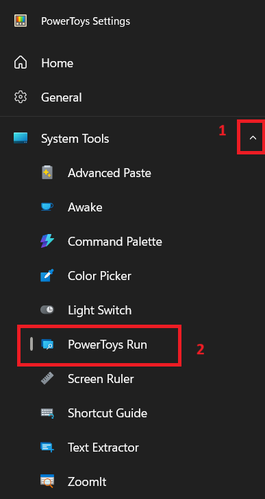 PowerToys Settings opened on the PowerToys Run page.