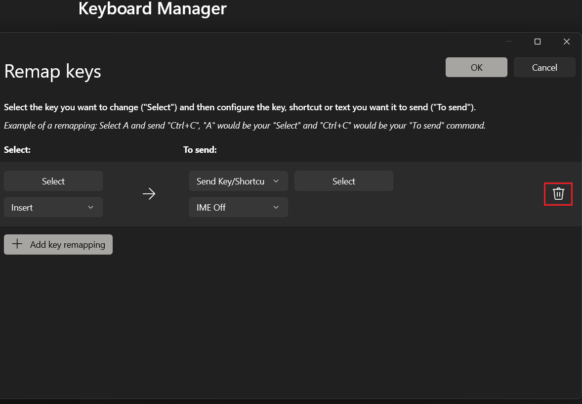 Reviewing Keyboard Manager remapped shortcuts for Win Alt Space conflicts.