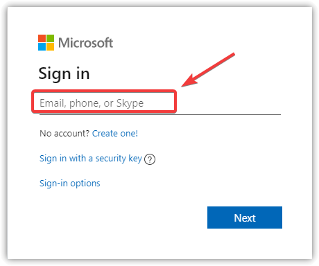 Microsoft account recovery page asking for the email address for the locked account.