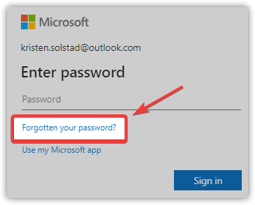 Microsoft sign-in page showing the Forgot password option.