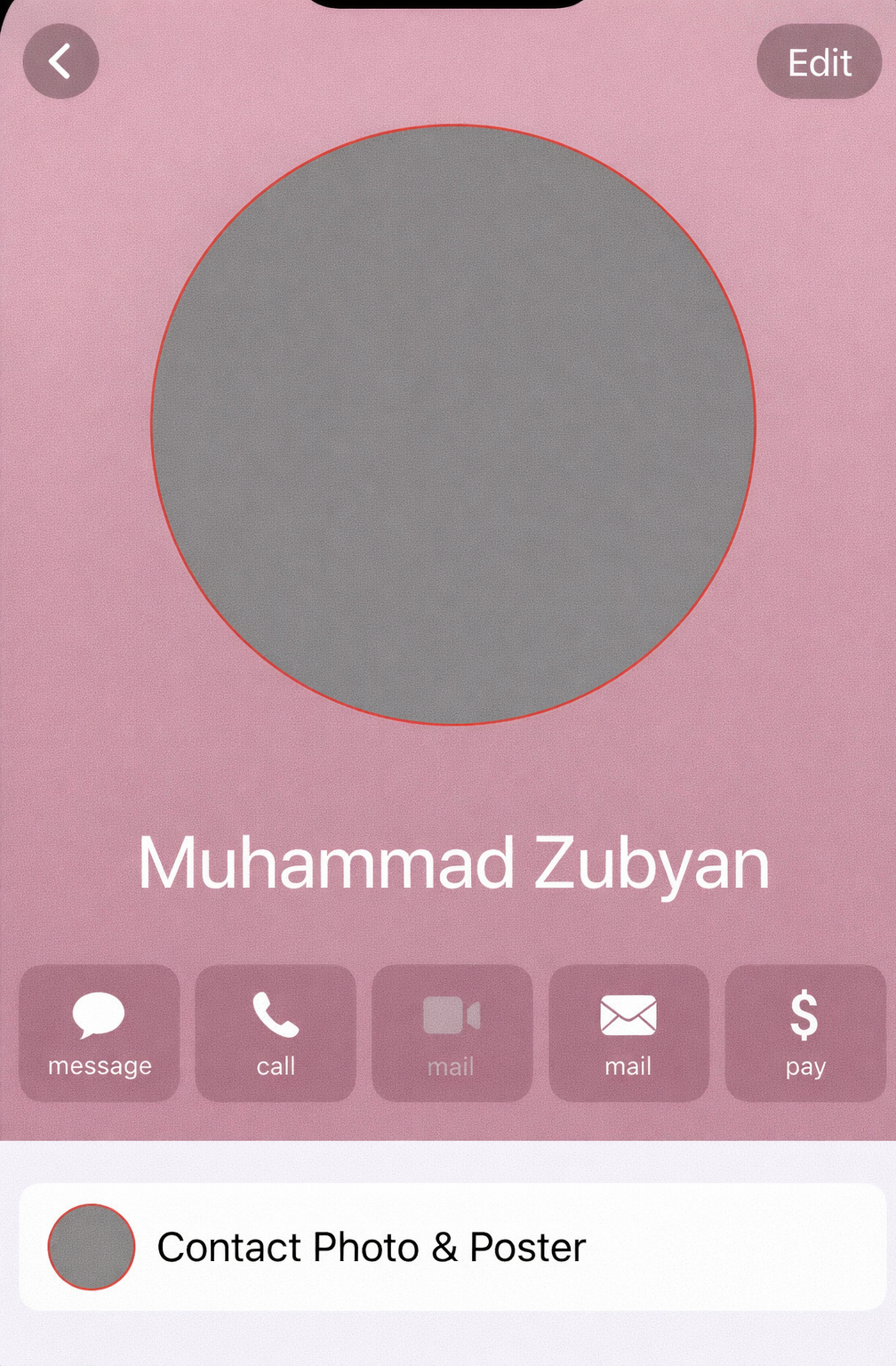 iPhone contact poster settings open while a call or message still shows no contact poster.