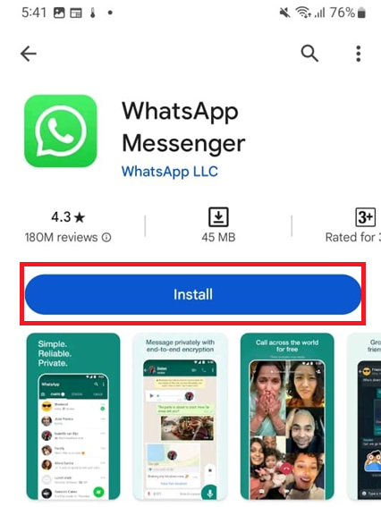 Official WhatsApp download page or app store listing replacing an unofficial or modified build.