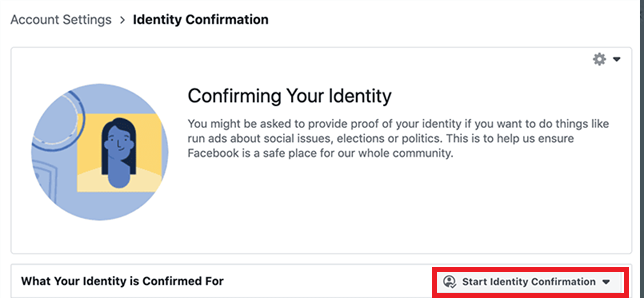 Facebook confirmation flow asking the user to confirm identity or upload ID after failed login approval methods.