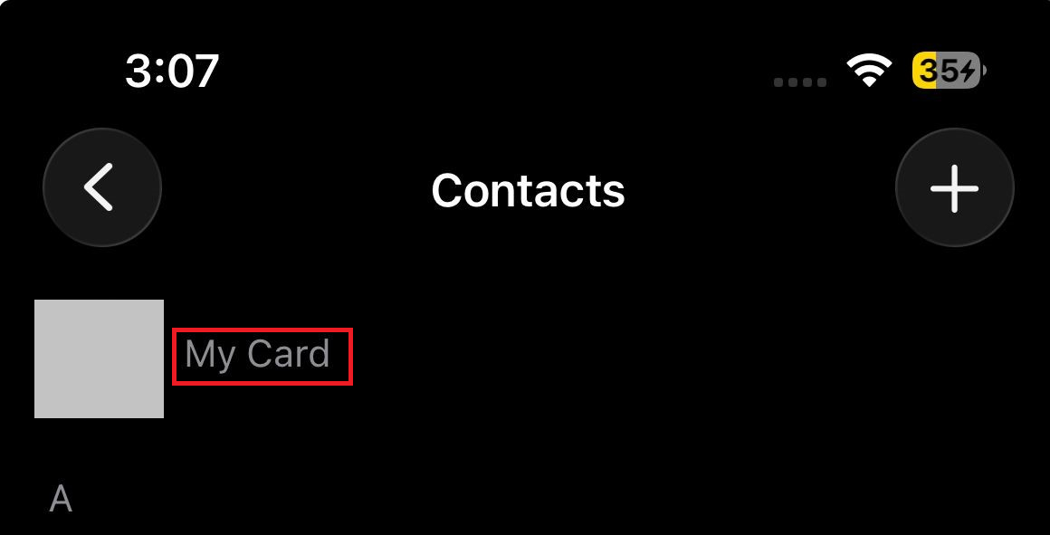 Contacts app on iPhone opening My Card and the contact photo and poster editor.