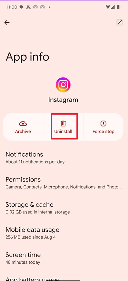Phone removing and reinstalling Instagram after Notes music stops working.