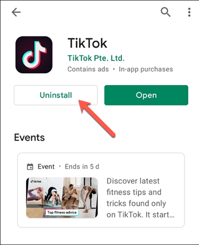 TikTok being deleted and reinstalled from the official app store.