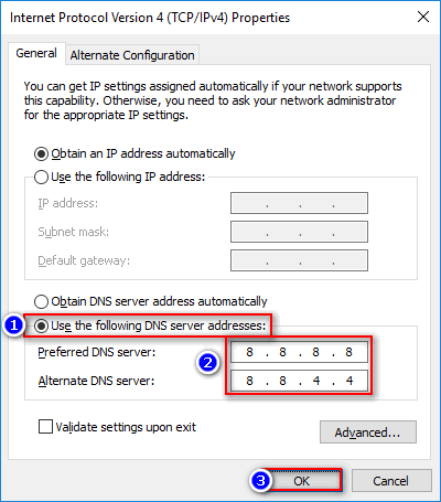 Windows network adapter DNS settings and Command Prompt commands being used to reset DNS for a stuck Riot update.