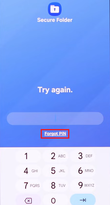 Samsung account sign-in prompt shown during Secure Folder PIN reset.
