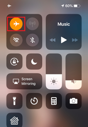 Phone Control Center toggling Airplane Mode before reopening Telegram.