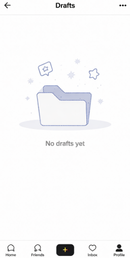 TikTok profile showing an empty Drafts area or missing draft videos after a reinstall or phone change.
