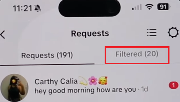 TikTok inbox showing the Message Requests or filtered requests area.