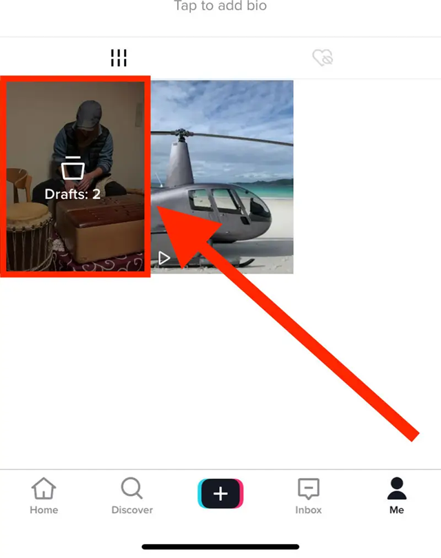 TikTok profile page opening the Drafts tile on the original phone.