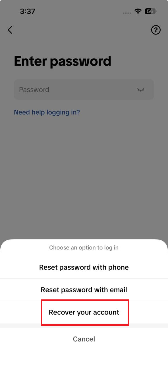 TikTok Recover your account screen showing Ask friends to verify.