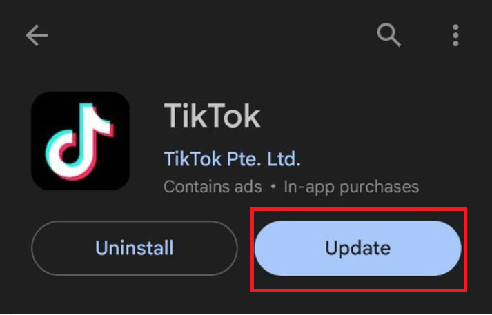 App Store or Play Store page showing an available TikTok update.