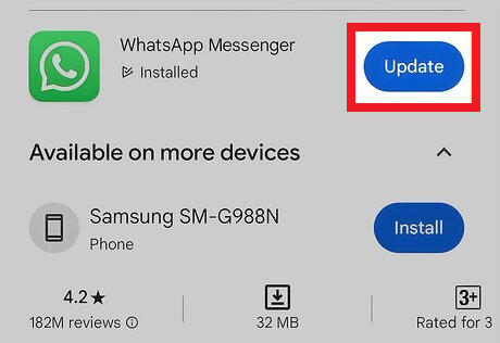 App Store or Play Store showing a WhatsApp update while contact-saving behavior is broken.