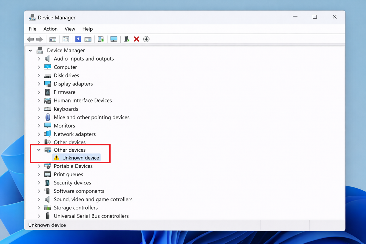 A USB Bluetooth adapter connected to a Windows 11 PC that lacks a working built-in Bluetooth radio.