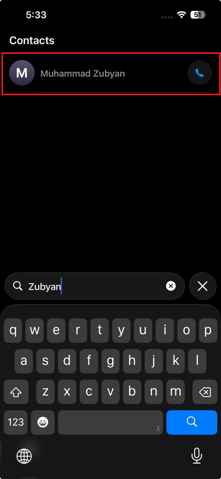A phone comparing an already saved contact card with an unsaved WhatsApp number chat.