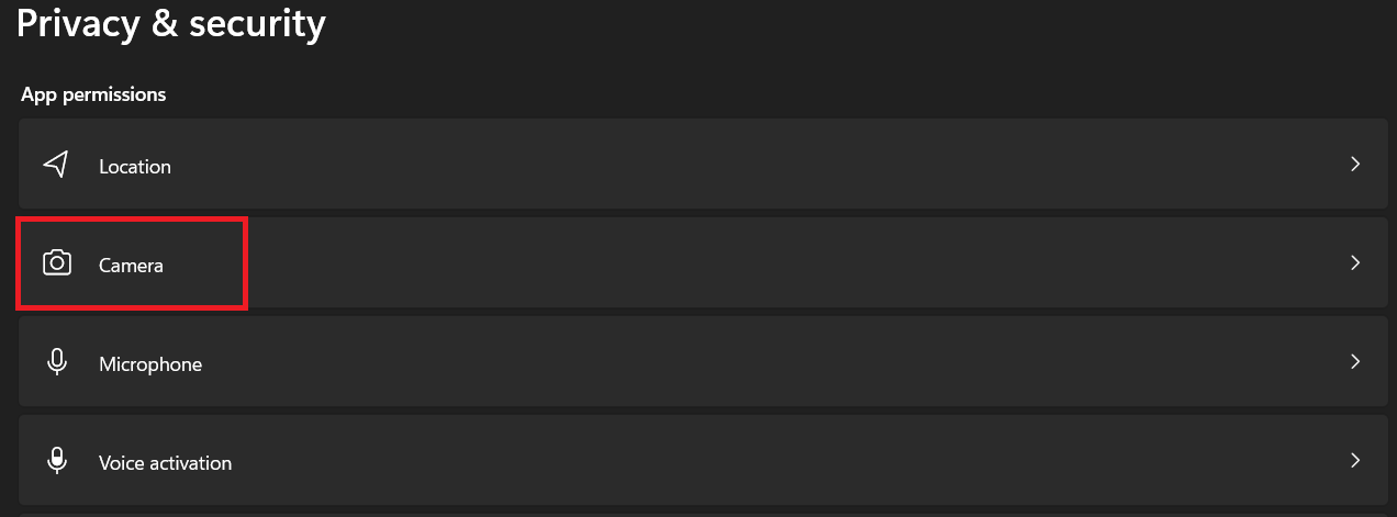 Windows 11 Camera privacy settings showing camera access and desktop app access enabled.