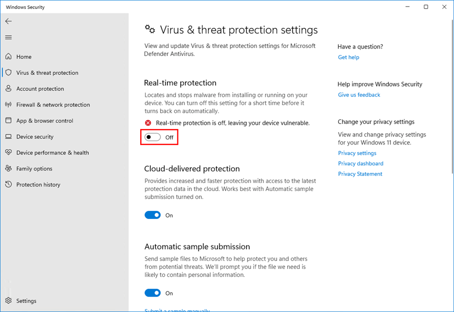Antivirus protection being temporarily disabled and then reconfigured with a game folder exception.