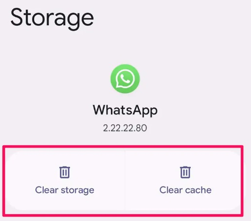 Android app settings clearing WhatsApp cache while troubleshooting a missing HD media option.
